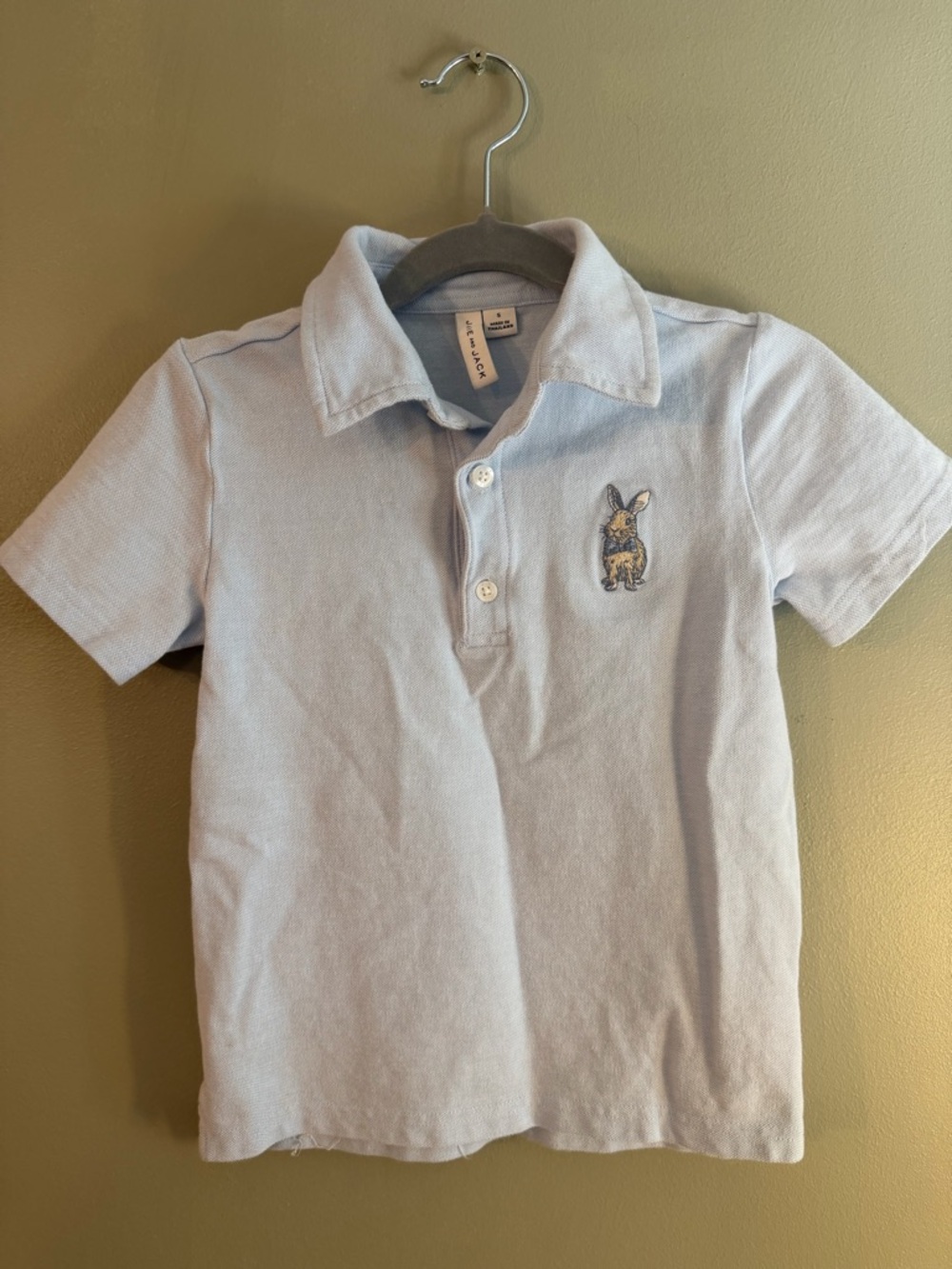 Janie and Jack Pale Blue Polo with Embroidered Bunny